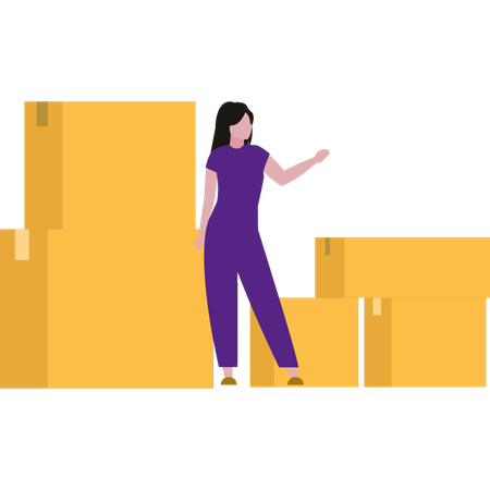 Girl is pointing at the parcel boxes  Illustration