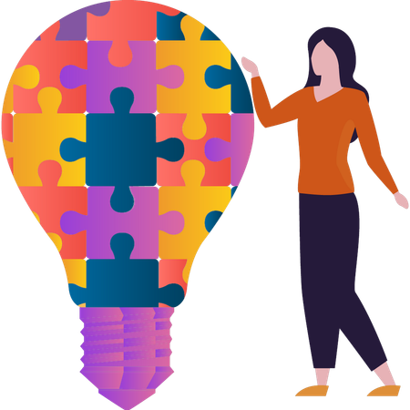 Girl is pointing at the puzzle bulb  Illustration