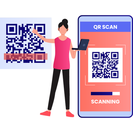 Girl is pointing at the QR code  Illustration