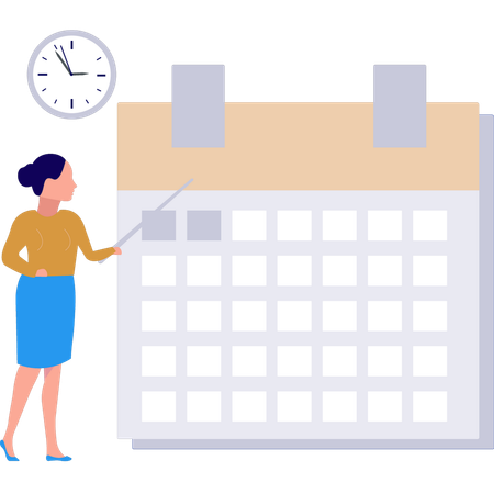 Girl is pointing at the reminder on calendar  イラスト