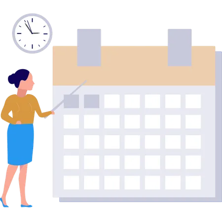 The Girl Is Pointing At The Reminder On Calendar イラスト