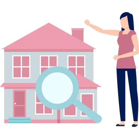 Girl is pointing at the rent housing  Illustration