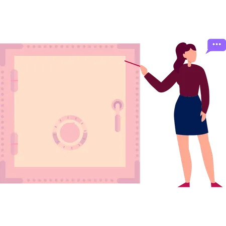 Girl is pointing at the safe box  Illustration