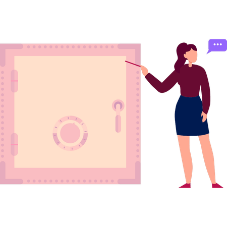 Girl is pointing at the safe box  Illustration