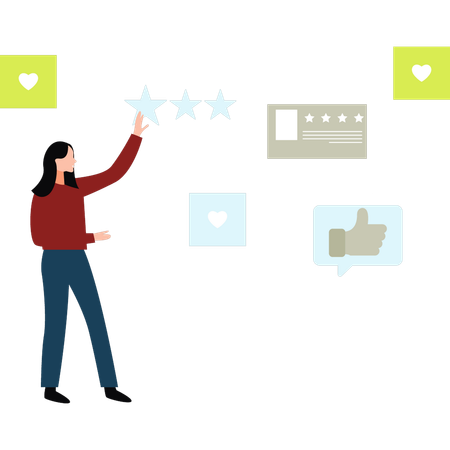 Girl is pointing at the star rating  Illustration
