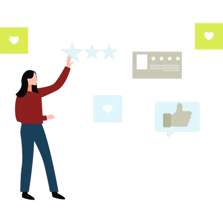 The Girl Is Pointing At The Star Rating Illustration