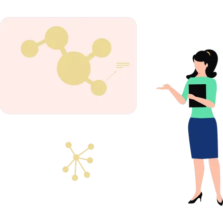A Girl Is Pointing At The Structure Of A Particle Illustration