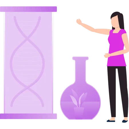Girl is pointing at the structure of DNA  Illustration