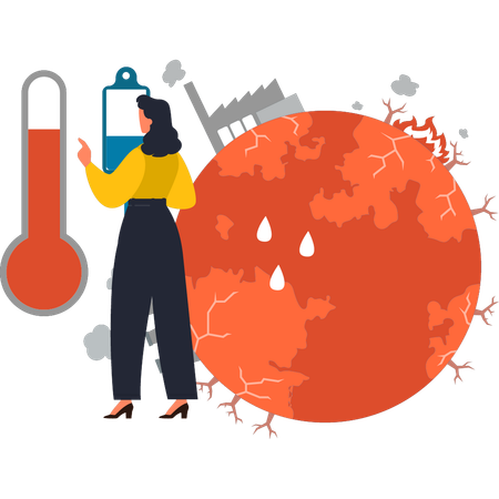 Girl is pointing at the thermometer  Illustration