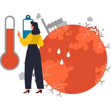 A Girl Is Pointing At The Thermometer Illustration