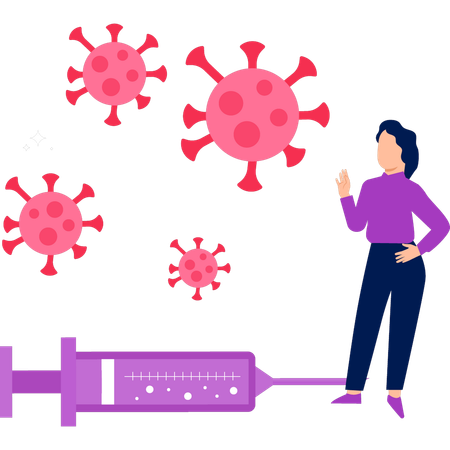 Girl is pointing at the vaccine syringe  Illustration