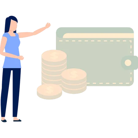 Girl is pointing at the wallet  Illustration