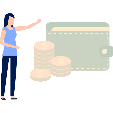 Girl is pointing at the wallet  Illustration