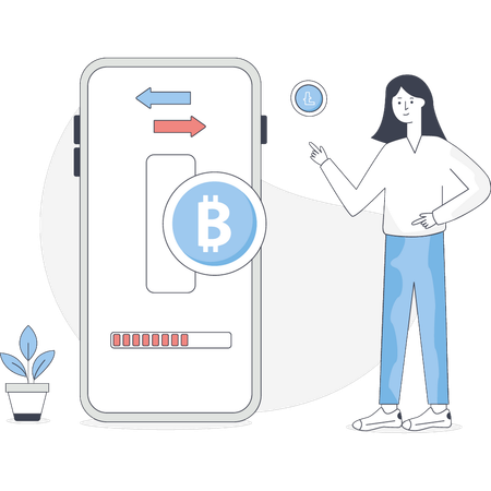 Girl is pointing bitcoin trading  Illustration