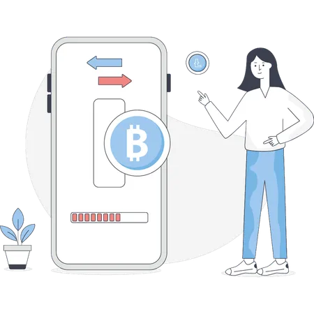 Girl is pointing bitcoin trading  Illustration