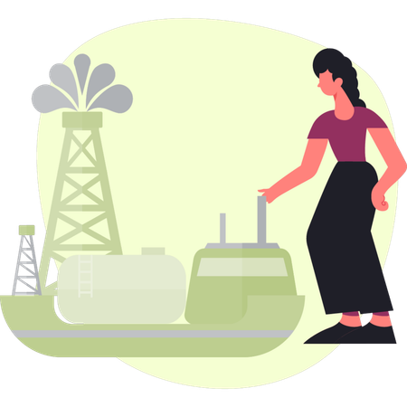 Girl is pointing boat delivery  Illustration