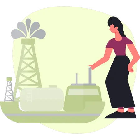 Girl is pointing boat delivery  Illustration