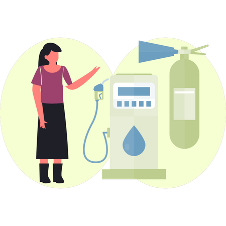 Girl is pointing fire extinguisher Illustration