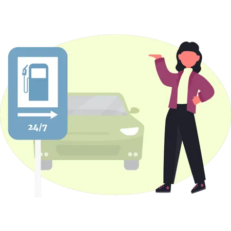 Girl is pointing petrol pump  Illustration
