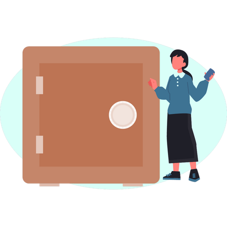 Girl is pointing saving locker  Illustration