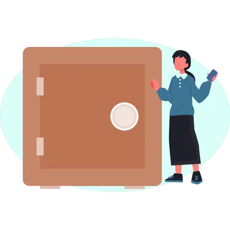 Girl is pointing saving locker  Illustration