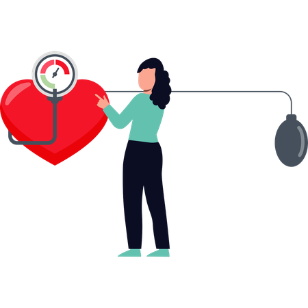 Girl is pointing to a heart check-up  Illustration
