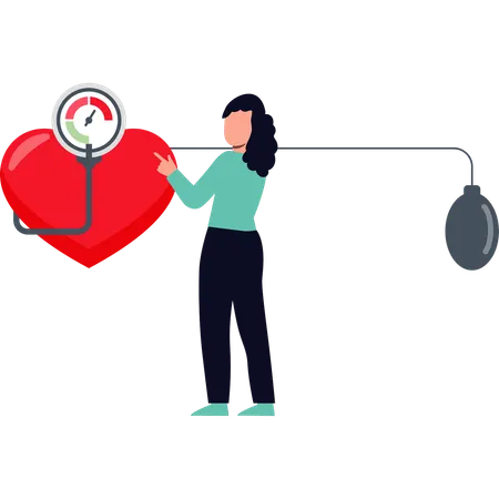 A Girl Is Pointing To A Heart Check Up Illustration