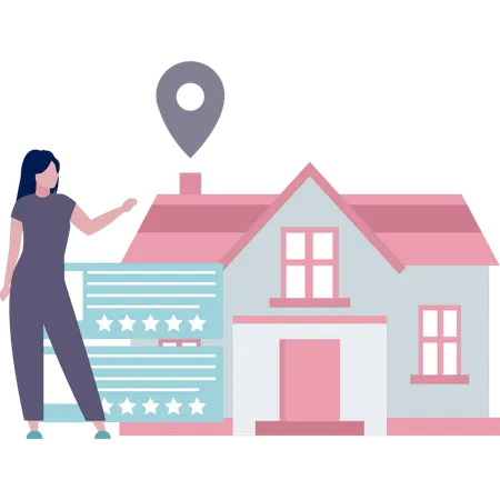 The Girl Is Pointing To A House With A Star Rating Illustration