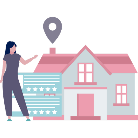 Girl is pointing to a house with a star rating  Illustration