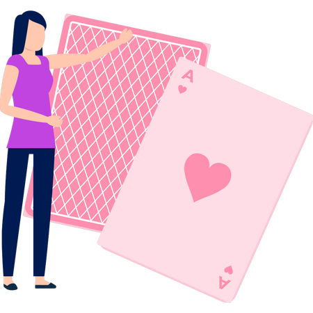 Girl is pointing to ace card  Illustration