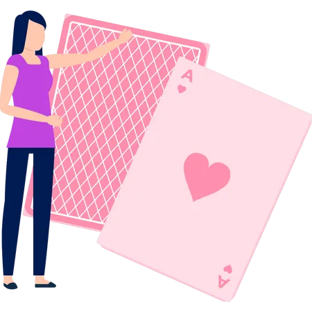Girl is pointing to ace card  Illustration