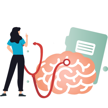 Girl is pointing to brain checkup  Illustration