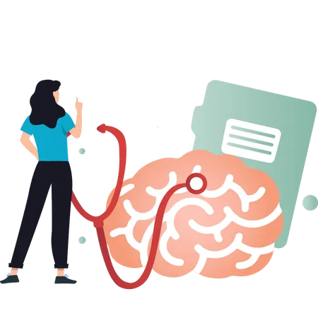 Girl Is Pointing To Brain Checkup Illustration