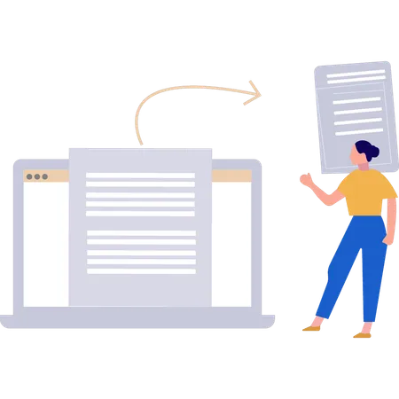 Girl is pointing to convert document file to text  Illustration