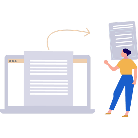 Girl is pointing to convert document file to text  Illustration