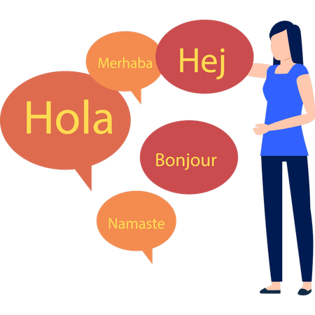 Girl is pointing to foreign words  Illustration