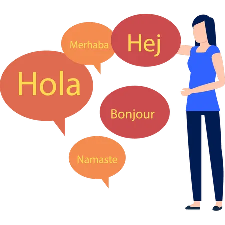 Girl is pointing to foreign words  Illustration