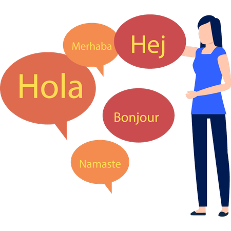 Girl is pointing to foreign words  イラスト