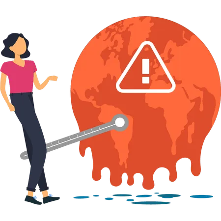Girl is pointing to global climate change alert  Illustration