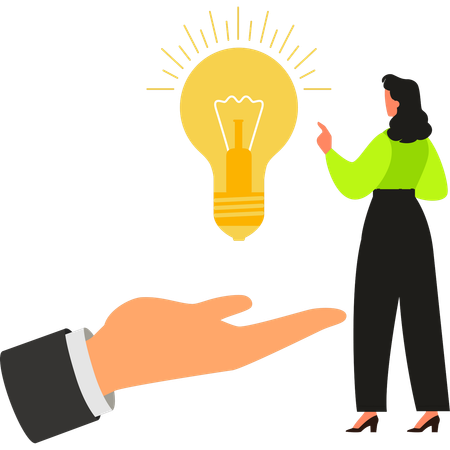 Girl is pointing to idea bulb  Illustration