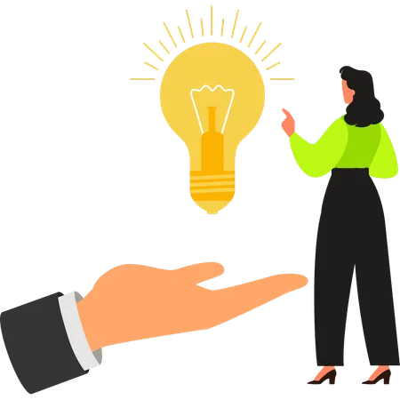 Girl Is Pointing To Idea Bulb Illustration