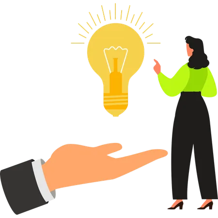 Girl is pointing to idea bulb  Illustration