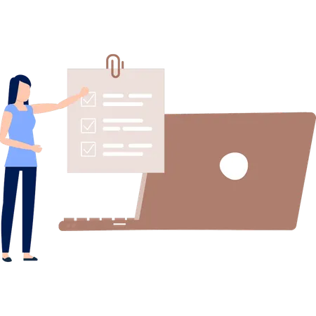 Girl Pointing To Medical List On Laptop Illustration