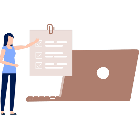 Girl is pointing to medical list on laptop  Illustration