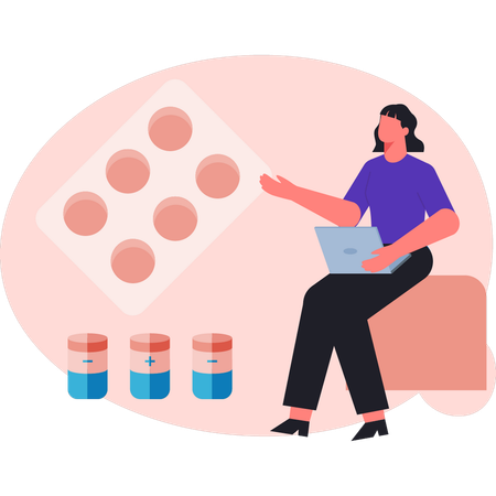 Girl is pointing to medicines  Illustration