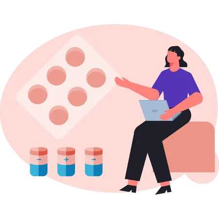 Girl is pointing to medicines  Illustration