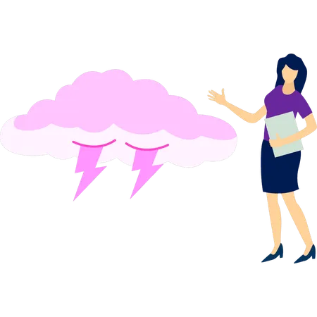 The Girl Is Pointing To The Power Of The Cloud Illustration