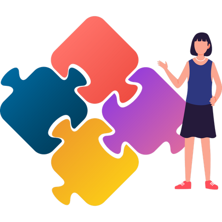 Girl is pointing to puzzle for autism awareness  Illustration