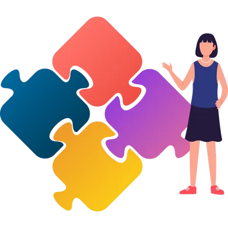 Girl Pointing To Puzzle For Autism Awareness Illustration