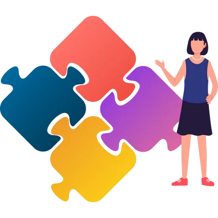 Girl is pointing to puzzle for autism awareness  Illustration